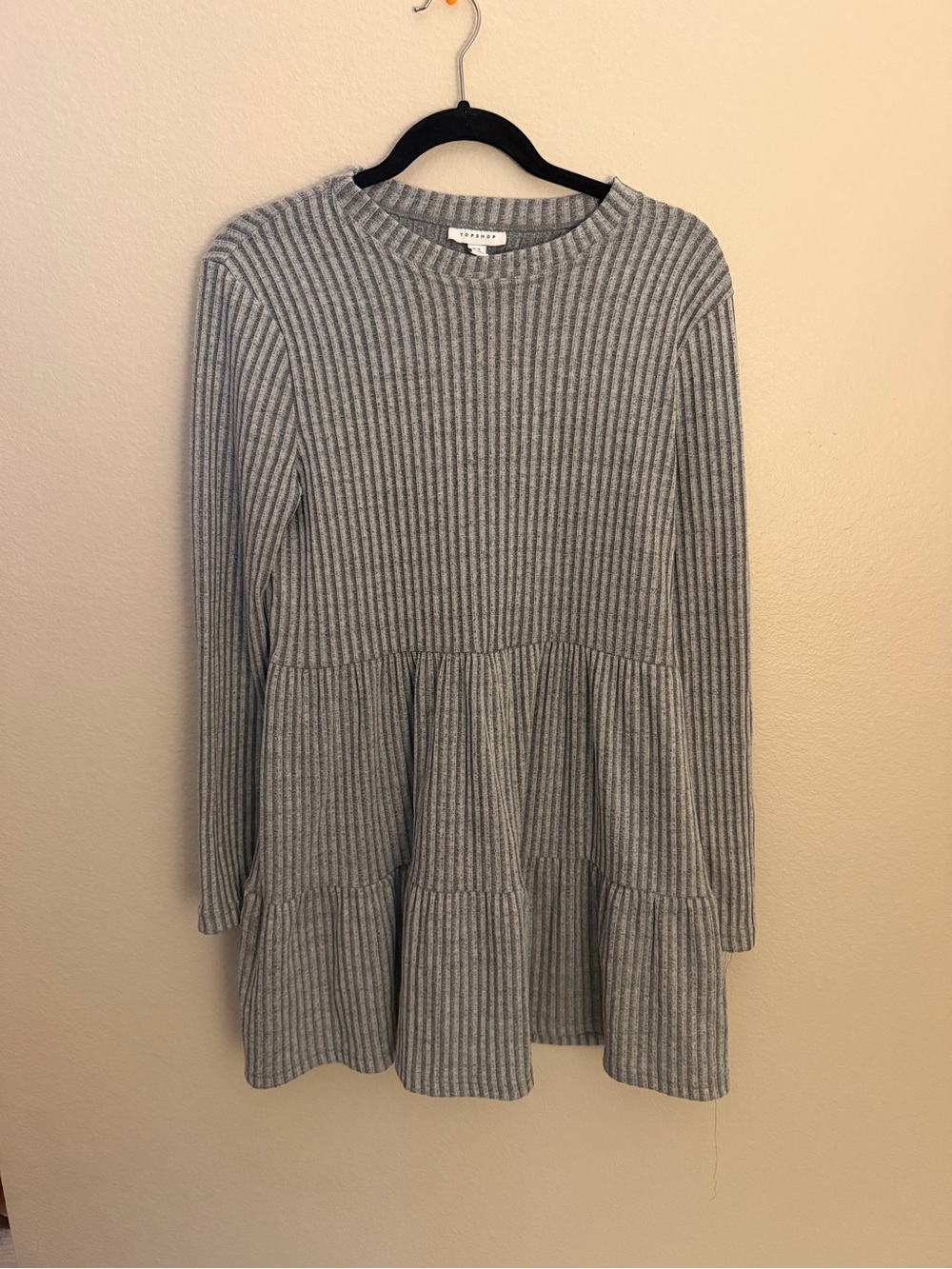 Topshop Heather Gray Ribbed Knit Tiered Dress
